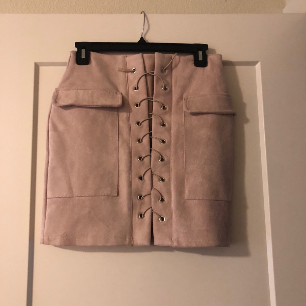 Nude Lace Up Mini Skirt